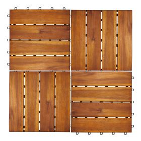 Damian 4-Slat Acacia Interlocking Deck Tile (Set of 10 Tiles)