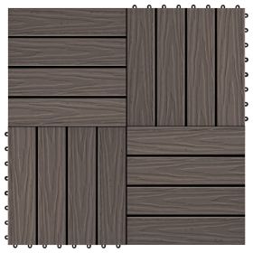11 pcs Decking Tiles Deep Embossed WPC 11.8"x11.8" 1 sqm Dark Brown